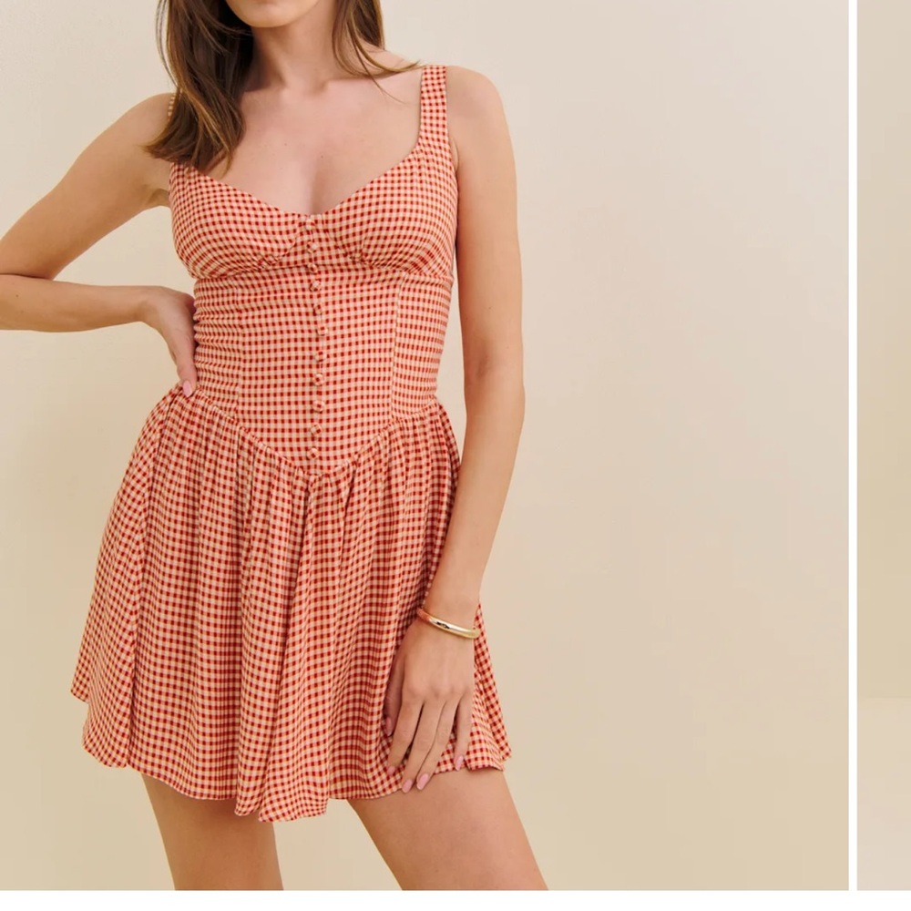 Reformation Wynn Red Gingham Mini Dress- US 4